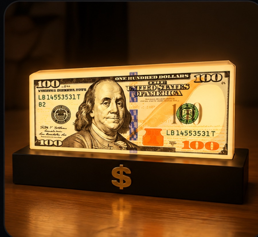 The same lamp printed and lit up