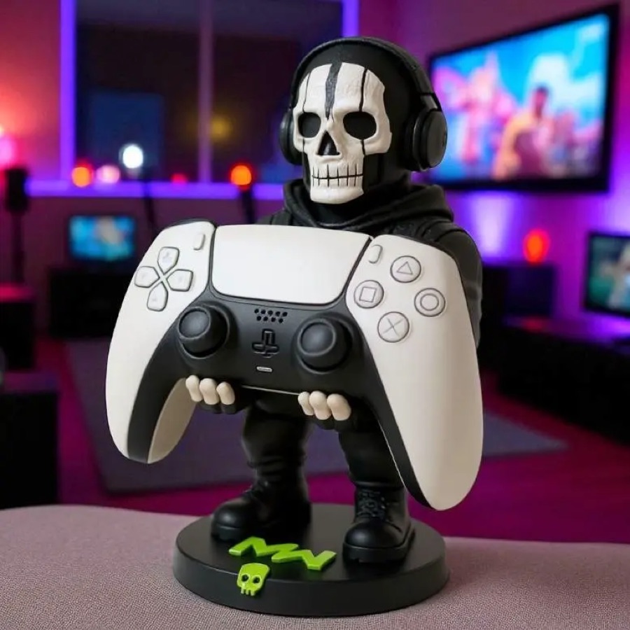 The same figure printed, painted and holding a controller